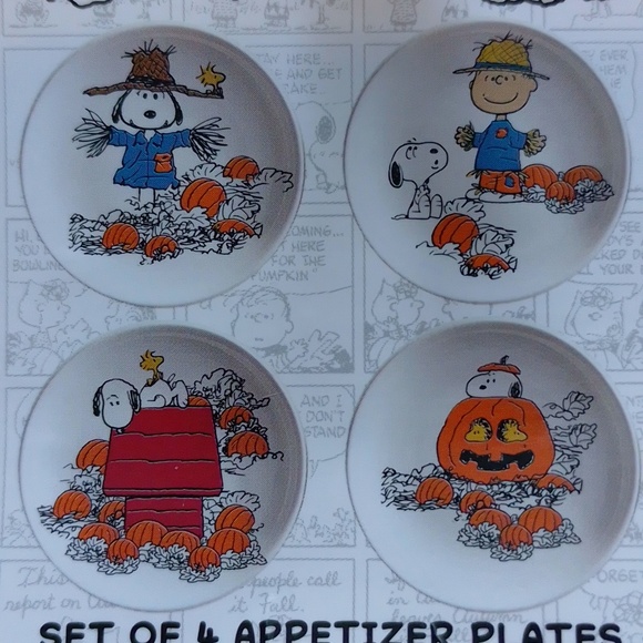 Peanuts Snoopy Halloween Ceramic Appetizer Plates Set 4 - Picture 3 of 8
